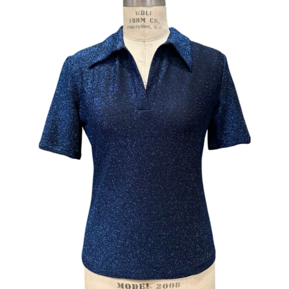 Into the Night New York Blue Sparkle Short Sleeve Top Women's Size S
